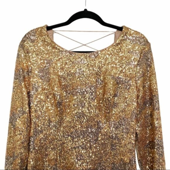 Guess NWT LS Klara Gold Sequin Long Sleeve Dress - Picture 6 of 10